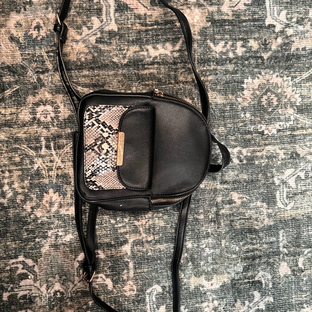 Windsor Black Mini Backpack with Snakeskin Detail